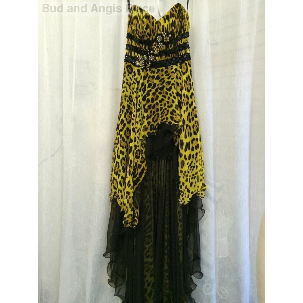 Cassandra Stone Mac Duggal Formal Dress Flash Animal Print Hi-Lo Size 2 NWT
